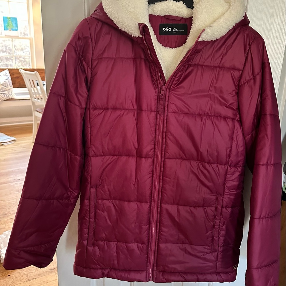 DSG Burgundy Puffer Jacket with Soft White Lining